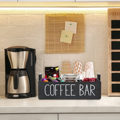 Wooden Coffee Bar Box Farmhouse Style Countertop Organizer for Cups & Pods