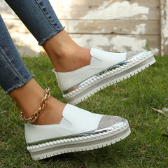 Women's Glitter Platform Loafers Rhinestone Slip On Shoes