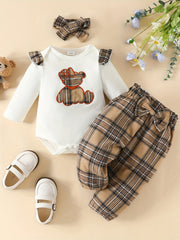Baby Bear Graphic Long-sleeved Shirt & Plaid Pants Set