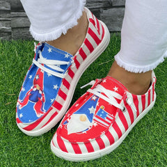 Red Striped Dwarf Pattern Flat Shoes Women's Lightweight Casual Breathable Sport