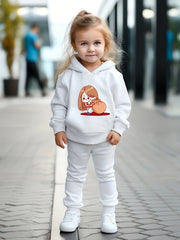 Girls Cartoon Girl Print Hooded Sweatshirt Top Sweatpants Set