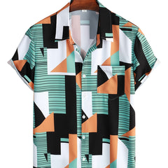 Men's Casual Square Pattern Short Sleeve T-shirt for Summer