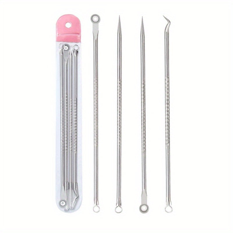 4pcs Stainless Steel Blackhead Comedone Extractor Tool Set for Nose and Face