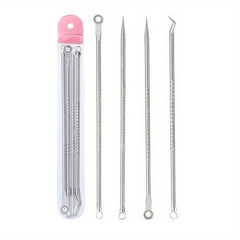4pcs Stainless Steel Blackhead Comedone Extractor Tool Set for Nose and Face