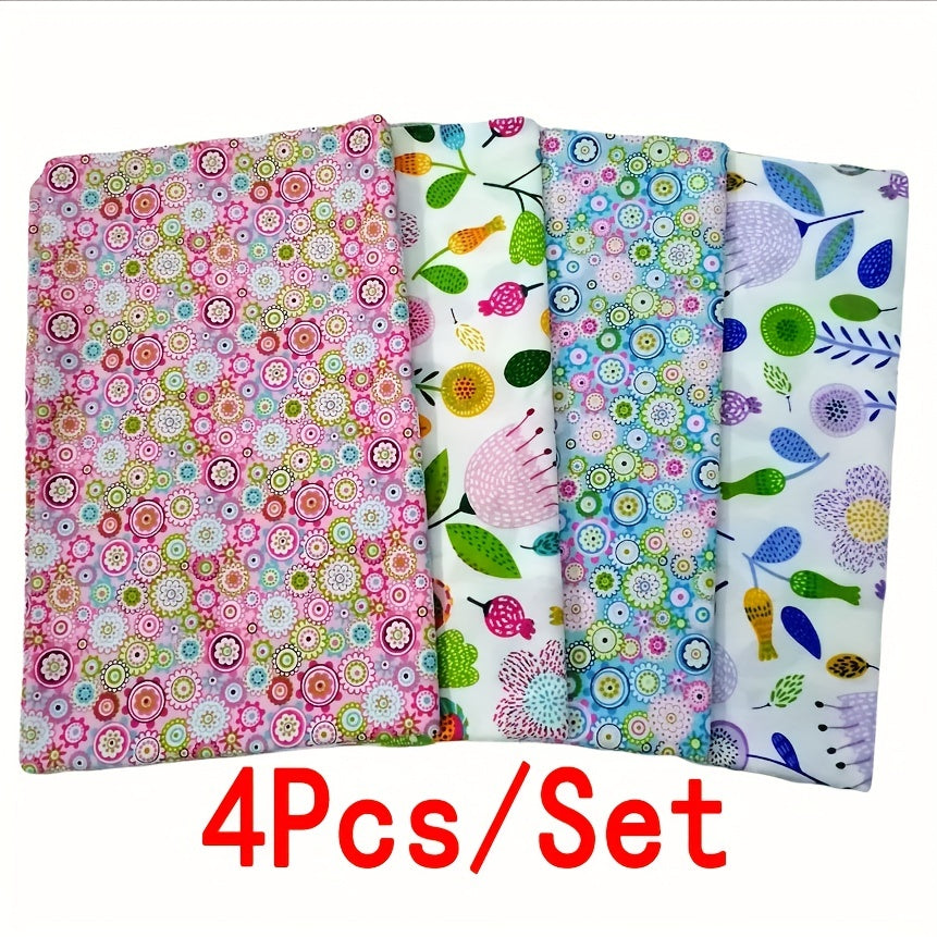 4pcs Multicolor Patchwork Fabric Cotton Quilting Material Floral Handcraf
