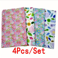4pcs Multicolor Patchwork Fabric Cotton Quilting Material Floral Handcraf