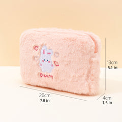 Animal Embroidered Fluffy Makeup Bag Plush Storage Pouch