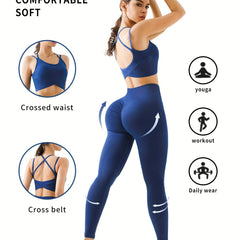 2pc Backless Sports Bra & Wide Waistband Leggings Set