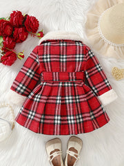 Baby Girls Christmas Plaid Furry Hooded Coat