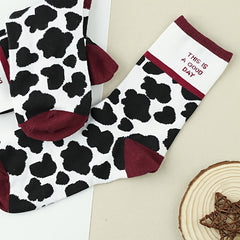 3 Pairs Cow Spot Print Socks Comfy & Breathable Mid Tube Socks Women's Stockings