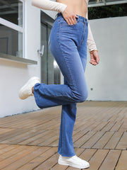 High Waist Bootcut Jeans Stretchy Slash Pocket Washed Street Style