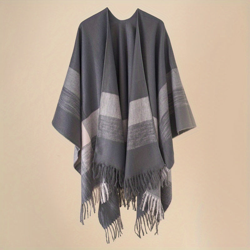 Striped Warm Shawl Casual Sunscreen Tassel Shawl Cardigan Wrap