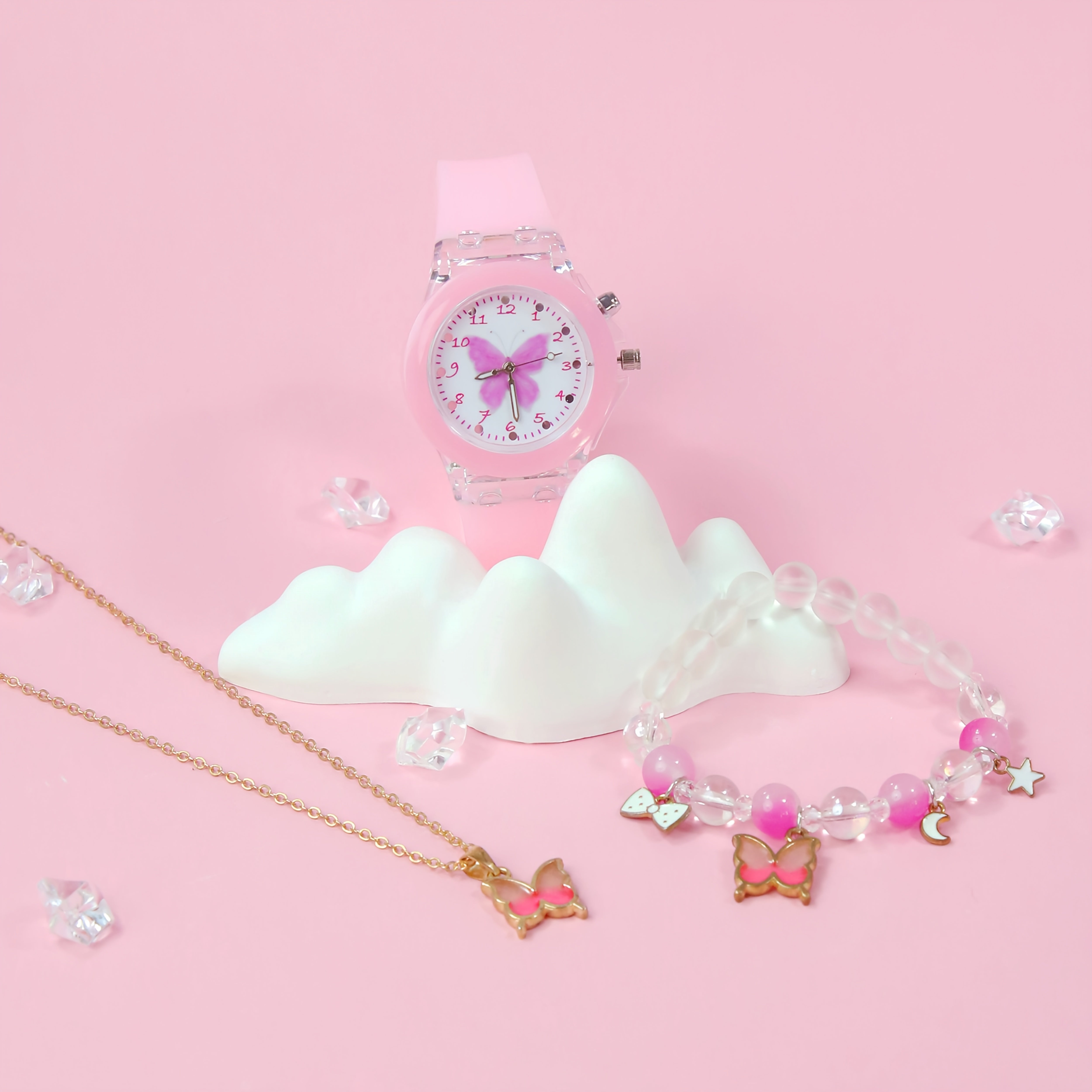 3pcs Girls' Quartz Watch Bracelet Set and Sweet Style from Europe and America
