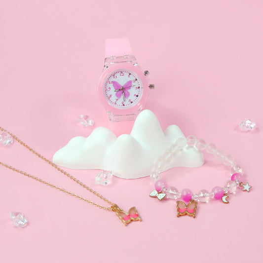 3pcs Girls' Quartz Watch Bracelet Set and Sweet Style from Europe and America