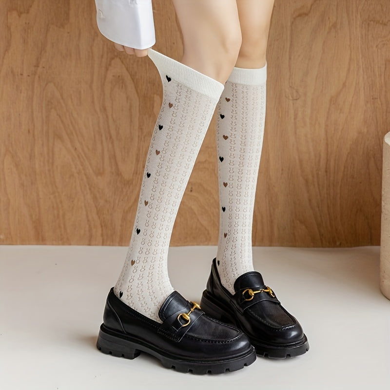 Bunny Jacquard Calf Socks Lolita Hollow Out Mesh Knee High Socks