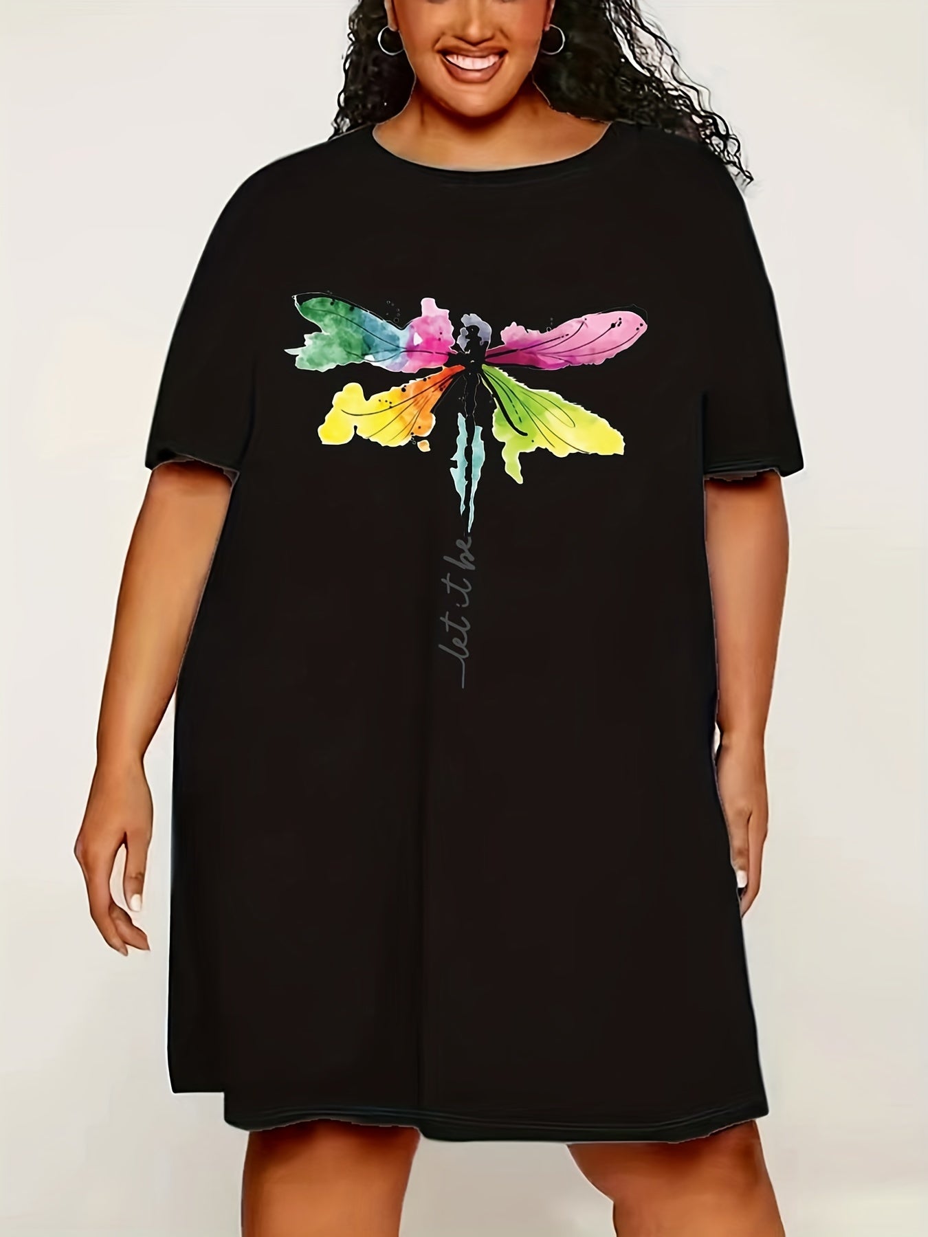 Dragonfly Print Round Neck Sleep Dress