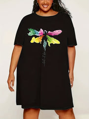 Dragonfly Print Round Neck Sleep Dress