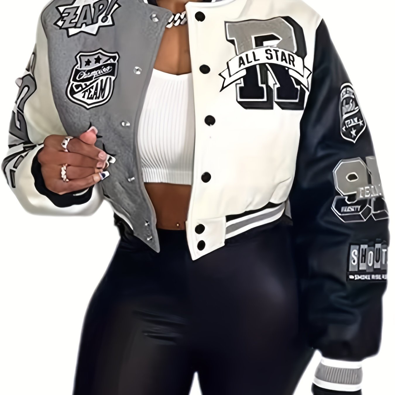 Button Front Varsity Jacket Casual Long Sleeve Baseball Neck Outerwear