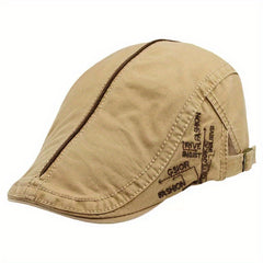 Unisex Cotton Blend Adjustable Ear Protection Newsboy Cap With Letter Embroidery