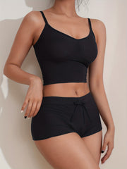 Ribbed Pajama Set V Neck Cami Top & Shorts Sleepwear