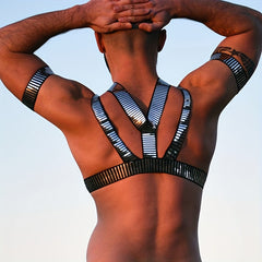 Men's Sexy Muscle Body Chest Harness Arm Bands Set for Cosplay Party Costume