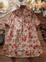 Floral Print Button Up V Neck Blouse