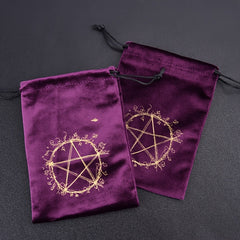 Floral Five pointed Star Velvet Storage Bag Drawstring Pocket