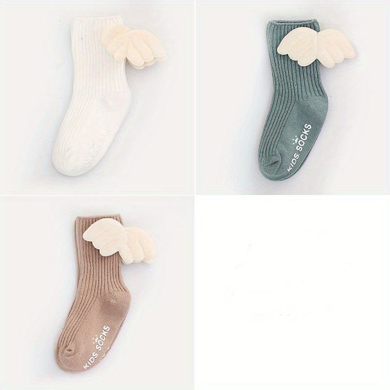 3 Pairs Girls Wing Non-slip Socks, Breathable Soft Socks
