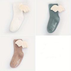 3 Pairs Girls Wing Non-slip Socks, Breathable Soft Socks