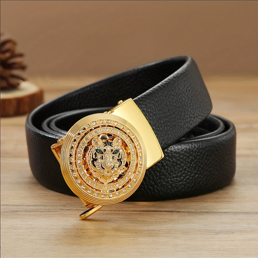 Rose Golden Tiger Head Auto Buckle Belt