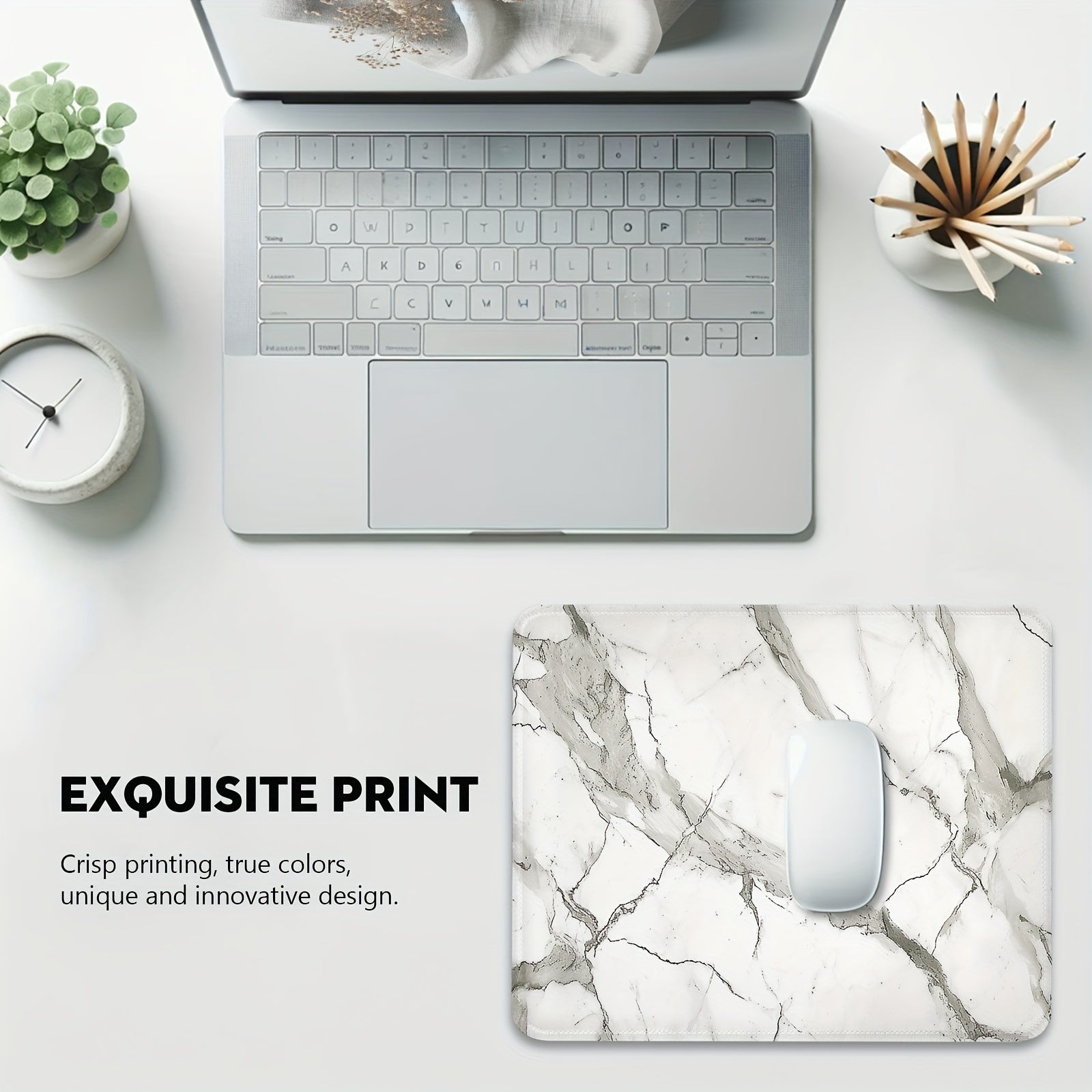 Grey Marble Mouse Pad with Stitched Edges
