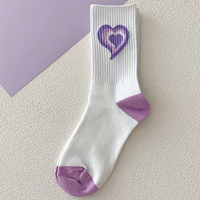 6 Pairs Heart Print Socks Mid Tube Women's Stockings