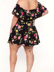 Floral Ruffle Trim Mini Dress With Pockets