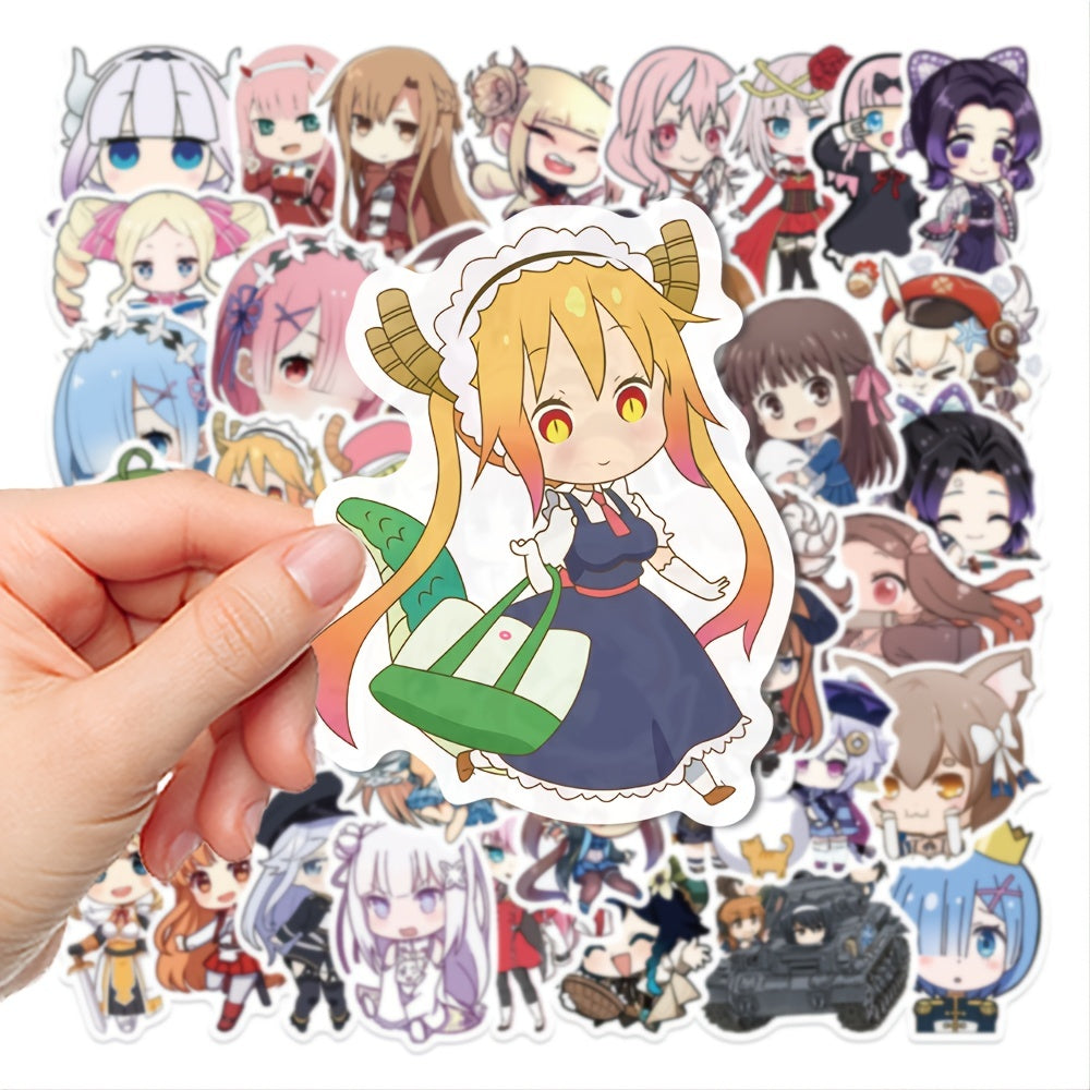 50pcs 2D Anime Heroines Waterproof Stickers for DIY Decor & Creative