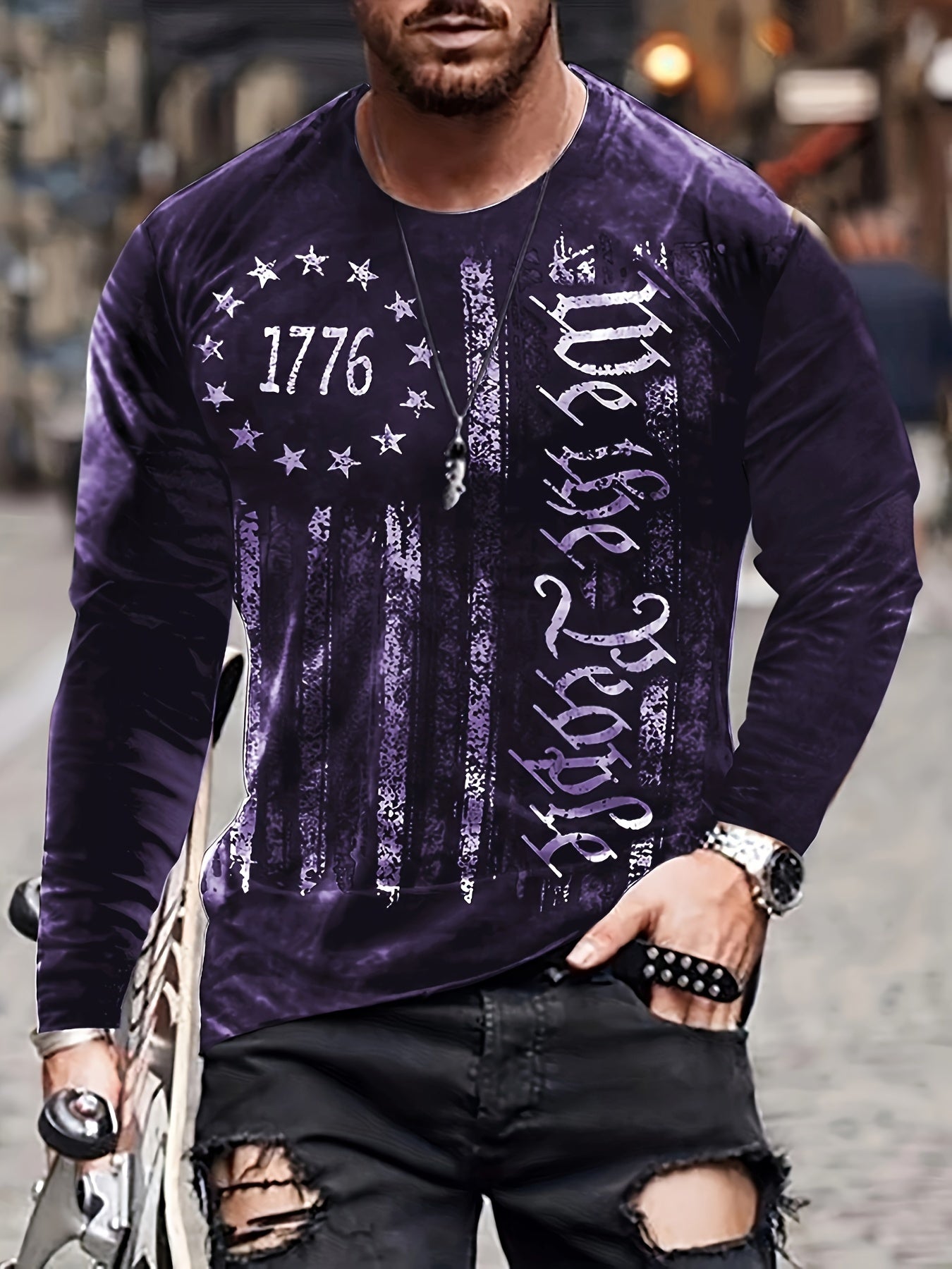 Vintage Print Men's Long Sleeve Tee Shirt for Autumn