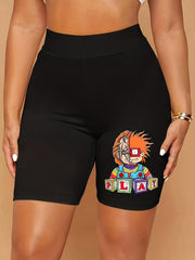 Casual Shorts Women's Plus Cartoon Figure Print High Rise Biker Shorts