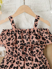 Girls Summer Leopard Print Sleeveless Jumpsuit Ruffle Outfit