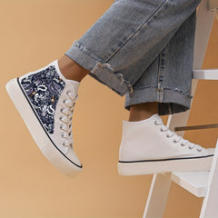 Paisley Print Lightweight High Top Canvas Sneakers