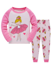 Girls Ballerina Cartoon Block Top & Pajama Pants Set