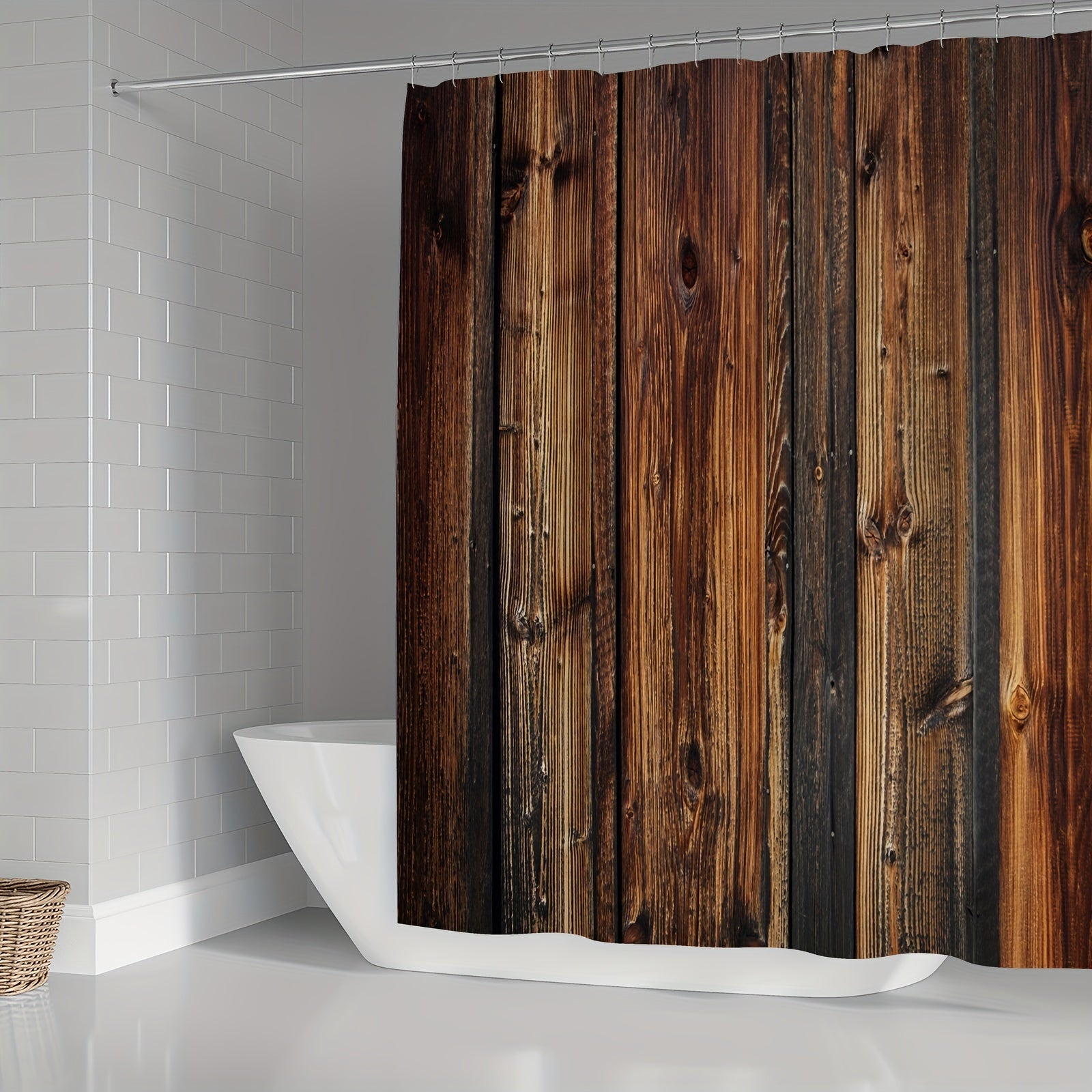 Vintage Brown Barn Door Wood Shower Curtain Set