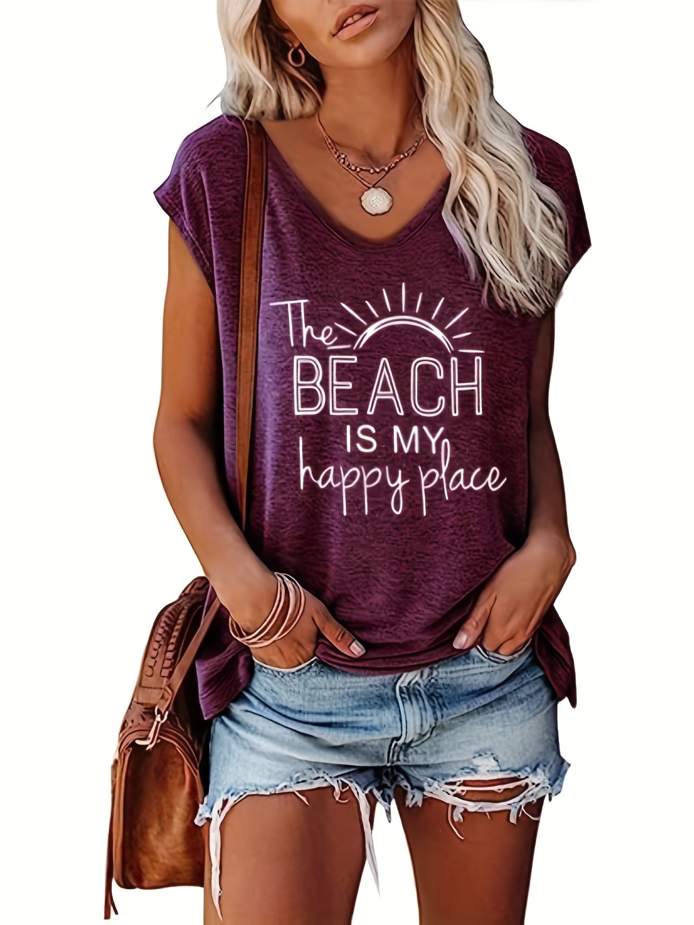 V Neck Tank Top Casual Cap Sleeve Summer Women's Top
