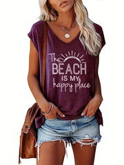 V Neck Tank Top Casual Cap Sleeve Summer Women's Top