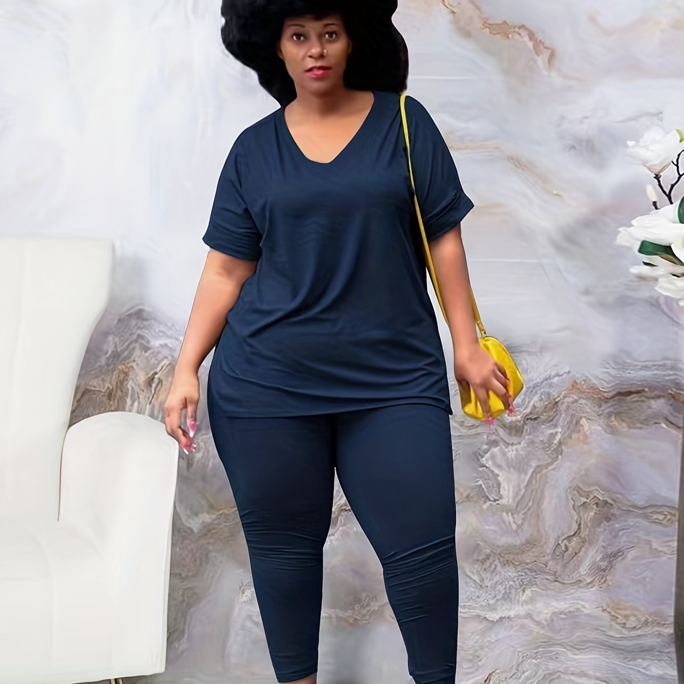 Plus Size Short Sleeve Top & Pants Outfit Set