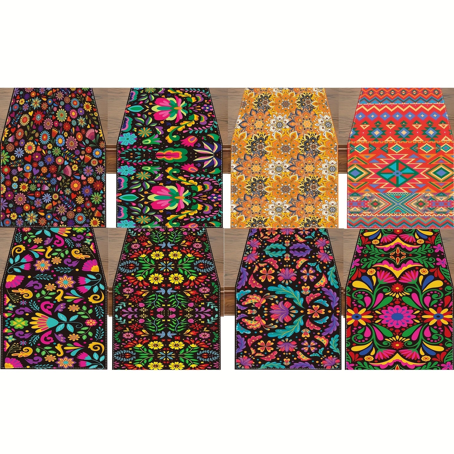 Polyester Rectangle Table Runner Mexican Style Floral Pattern Table Cover
