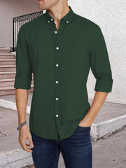 Men's Slim Solid Long-sleeve Shirt With Button Up