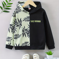 Boy's Plant Print Hoodie Long Sleeve Clash Casual Top