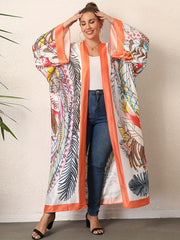 Boho Kimono Women's Plus Allover Print Long Sleeve Cover Up