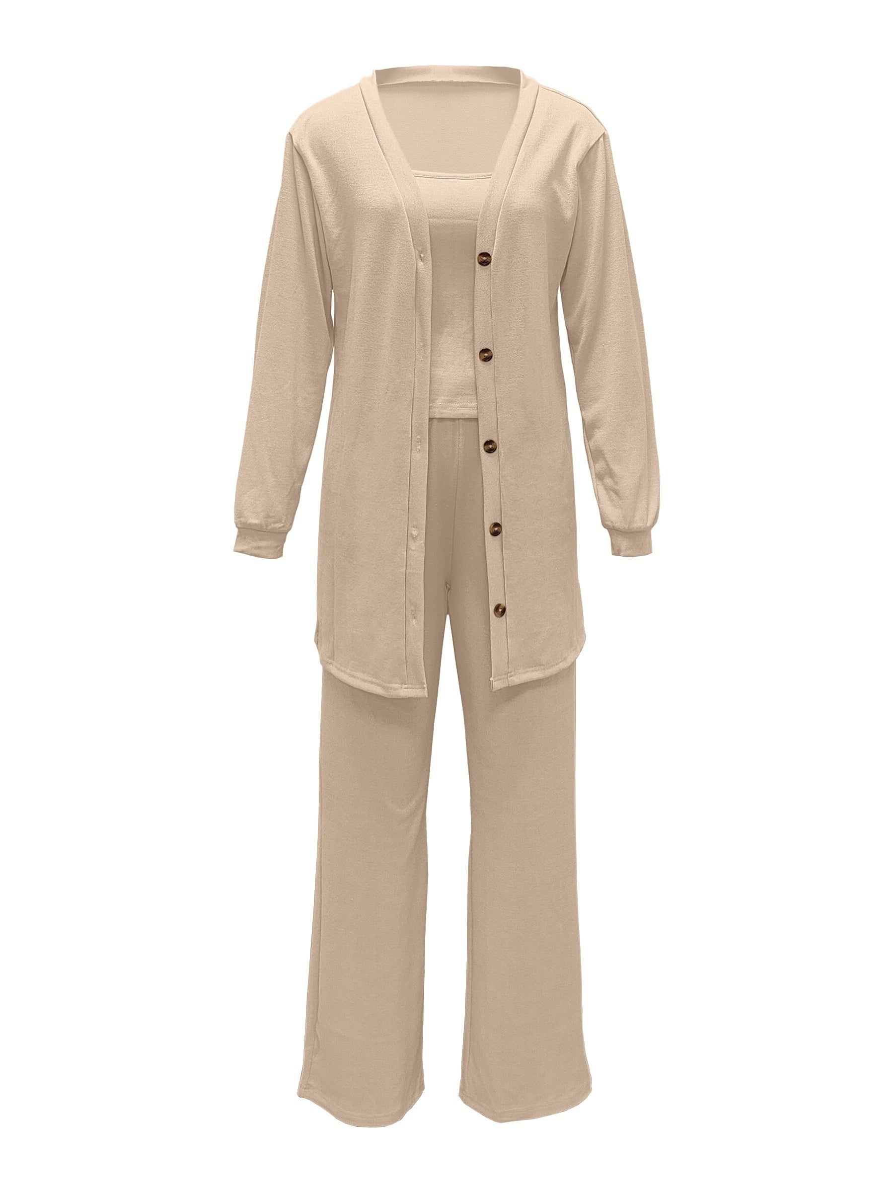 3 Piece Casual Outfit Set: Ribbed Cardigan, Tank Top & Pants