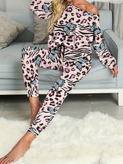 Butterfly Print Pajama Set Long Sleeve Top & Pants Women's Sleepwear