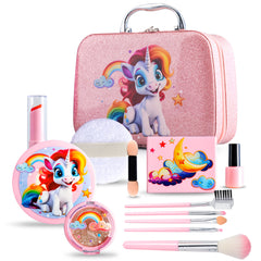 Kids Pink Unicorn Makeup Kit with Case Plastic Role Play Cosmetic Set for Girls